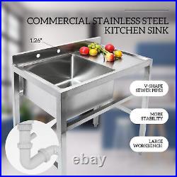 1 Compartment Stainless Steel Commercial Kitchen Sink Utility Sink W Drain Board