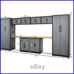10 Piece Garage Storage Cabinet Set 24 Gauge with Bamboo Worktop lockers & Shelves