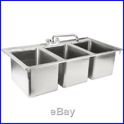10 x 14 x 10 Stainless Steel Three Compartment Drop-In Sink 16 Gauge W Faucet