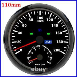 110mm 2 Gauge Set GPS Speedometer Tachometer 0-200km/h 4 in 1 Gauge with Senders