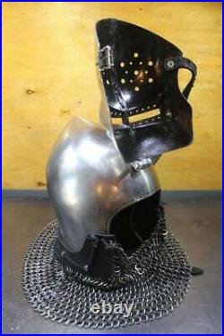 14 Gauge Steel Antique Medieval Custom SCA HNB Combat Pig Faced Bascinet Helmet
