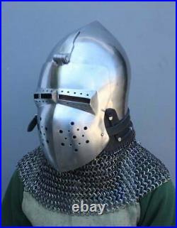 14 Gauge Steel Antique Medieval Custom SCA HNB Combat Pig Faced Bascinet Helmet