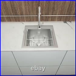 15x15 Inch Drop-in Kitchen Sink Top Mount 18 Gauge Stainless Steel Single Bowl