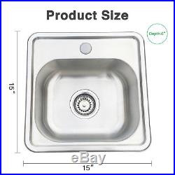 15x15 Single Bowl 16 Gauge Stainless Steel Kitchen Sink Undermount Drop