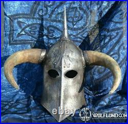 16 Gauge Medieval DARK LORD, Fantasy Helmet With Horns With Leather Liner