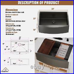 16-Gauge Single Bowl Farmhouse Apron Workstation Stainless Steel Kitchen Sink