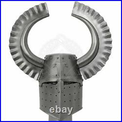 16 Gauge Steel Medieval Knight Great Helmet with Teutonic Crest Wing Helmet Gift