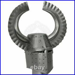 16 Gauge Steel Medieval Knight Great Helmet with Teutonic Crest Wing Helmet Gift