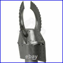16 Gauge Steel Medieval Knight Great Helmet with Teutonic Crest Wing Helmet Gift