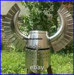 16 Gauge Steel Medieval Knight Great Helmet with Teutonic Crest Wing Helmet gift