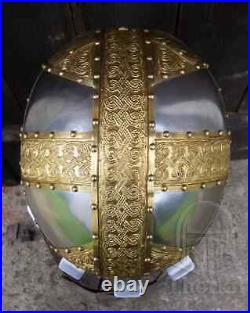 16 gauge steel Medieval Knight Vendel Helmet Brass bleches, silvered eye-brows