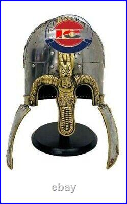 18 Gauge Steel & Brass Medieval Vendel Viking Knight Museum Armor Helmet WithStand