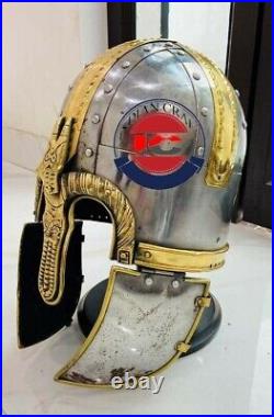 18 Gauge Steel & Brass Medieval Vendel Viking Knight Museum Armor Helmet WithStand