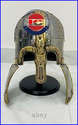 18 Gauge Steel & Brass Medieval Vendel Viking Knight Museum Armor Helmet WithStand