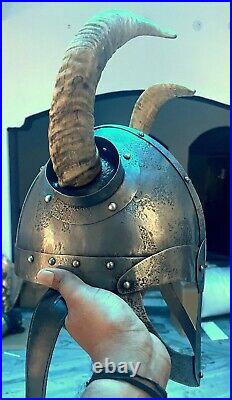 18 Gauge Steel Medieval Knight Fantasy Horned Viking helmet