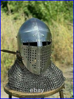 18 Gauge Steel Medieval Rao Bascinet Helmet Knight Viking Helmet