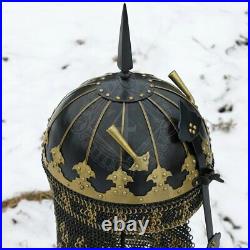 18 gauge Steel & Brass Medieval Knight Persian Helmet Kulah Khud, 18 cent