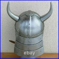 18 gauge Steel Medieval Knight Fantasy Viking helmet with brass Shield & Horn
