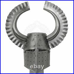 18 gauge Steel Medieval Knight Great helmet with Teutonic crest