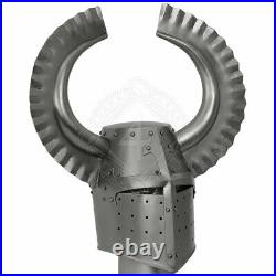 18 gauge Steel Medieval Knight Great helmet with Teutonic crest