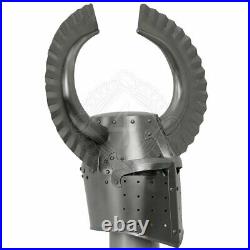 18 gauge Steel Medieval Knight Great helmet with Teutonic crest