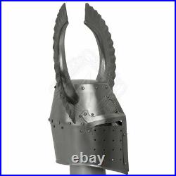 18 gauge Steel Medieval Knight Great helmet with Teutonic crest