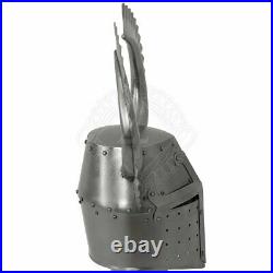 18 gauge Steel Medieval Knight Great helmet with Teutonic crest