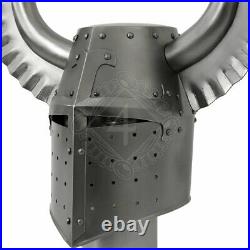 18 gauge Steel Medieval Knight Great helmet with Teutonic crest