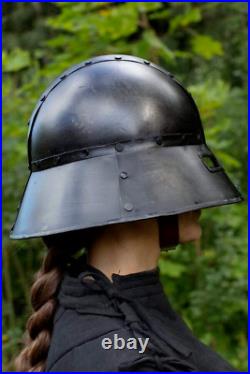 18Gauge Steel SCA Medieval Guardsman Helmet Knight Dark Warrior Kettle Helmet
