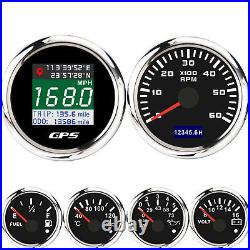 2 52MM GPS Speedometer 0-999MPH Tachometer Fuel Level Oil Pressure Temp Volt