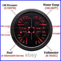 2 Gauge 85mm GPS Speedometer 0-120MPH with Tacho Water Temp Oil Pressure Volt