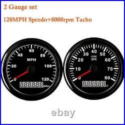 2 Gauge Set 0-120MPH GPS Speedometer 0-8000rpm Tachometer Red LED Car USA STOCK