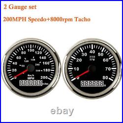 2 Gauge Set 0-200MPH 300km/h GPS Speedometer 8000rpm Tachometer for Auto Marine
