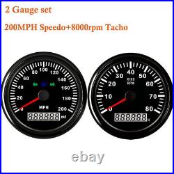 2 Gauge Set 0-200MPH GPS Speedometer 0-8000rpm Tachometer for Auto Boat Red LED