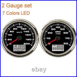 2 Gauge Set 200KMH GPS Speedometer 8000rpm Tachometer 7 Color Backlitht Car Boat