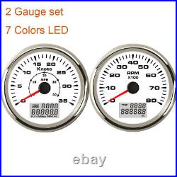 2 Gauge Set 35Knots 40MPH GPS Speedometer 8000rpm Tachometer 7 Colors LED Marine