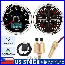 2 Gauge Set 85MM GPS Speedometer 0-160MPH Fuel Water Temp Press Volt with Sensor