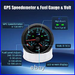 2 Gauge Set 85mm GPS Speedometer 0-120MPH/Fuel/Volt/Tacho/Oil/Temp with Senders