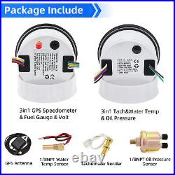 2 Gauge Set 85mm GPS Speedometer 0-120MPH/Fuel/Volt/Tacho/Oil/Temp with Senders