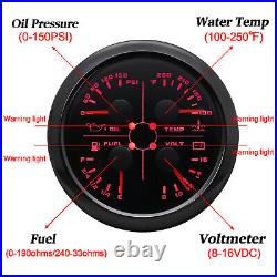 2 Gauge Set 85mm GPS Speedometer 0-120MPH & Fuel Water Temp Oil Press Volt US