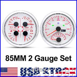 2 Gauge Set 85mm GPS Speedometer 0-160MPH & 85mm Fuel Water Temp Oil Press Volt