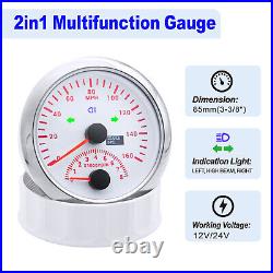 2 Gauge Set 85mm GPS Speedometer 0-160MPH & 85mm Fuel Water Temp Oil Press Volt