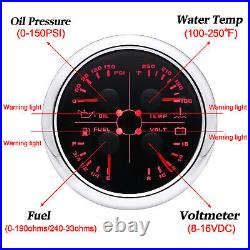 2 Gauge Set 85mm GPS Speedometer 0-200MPH & 85mm Fuel Water Temp Oil Press Volt