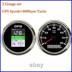 2 Gauge Set Black GPS Speedometer Volt 8000rpm Tachometer White LED for Car Boat