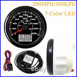 2 Gauge Set GPS 200MPH 300km/h Speedometer 8000rpm Tachometer 7 Colors LED Black