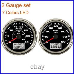 2 Gauge Set GPS 35Knots 40MPH Speedometer 8000rpm Tachometer 7 Colors LED Black