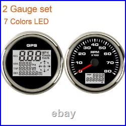 2 Gauge Set GPS Speedometer 8000rpm Tachometer 7 Color LED US STOCK for Car Boat