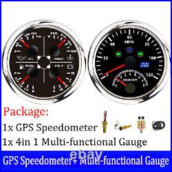 2 Gauges Set 85mm GPS Speedometer 0-120MPH with Tacho/Fuel/Oil/Water Temp Gauge