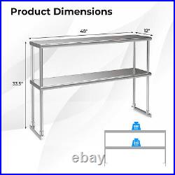 2-Tier 48 Overshelf for Prep & Worktable Stainless Steel Adjustable Lower Shelf