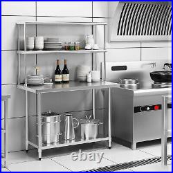 2-Tier 48 Overshelf for Prep & Worktable Stainless Steel Adjustable Lower Shelf